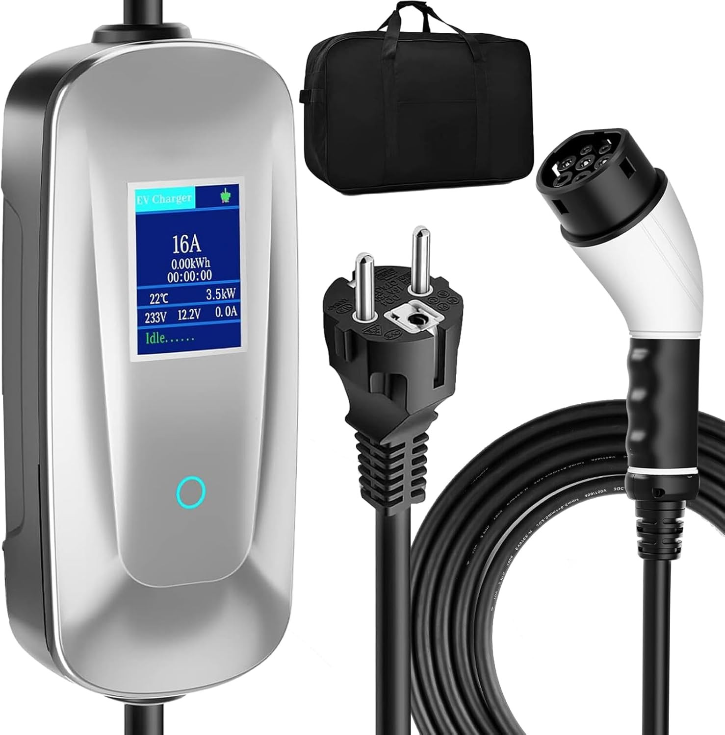 Cable recharge voiture electrique 16A portable de 3.5kW ideal pour les trajets de vacances
