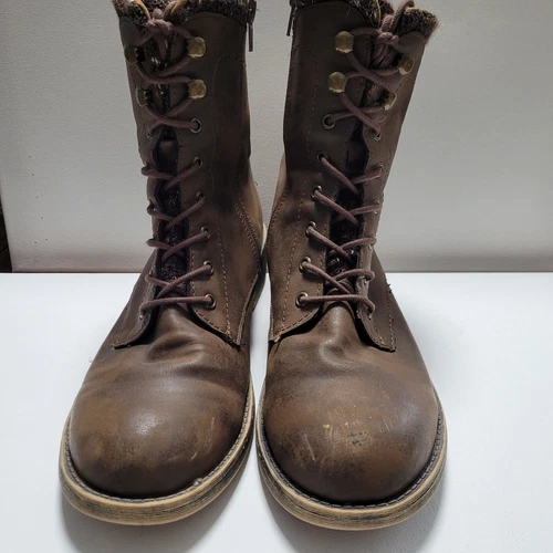 Rocket Dog Combat Boots Brown Faux Leather Women's 9.5 Ankle Zip Lace Up Lined