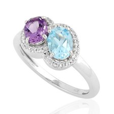 1.22ct Prong Set Topaz Amethyst Cocktail Ring 925 Sterling Silver