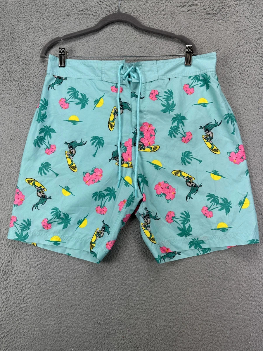 Batman Swim Trunks Adult Large Blue Drawstring Board Shorts Bathing Suit Mens