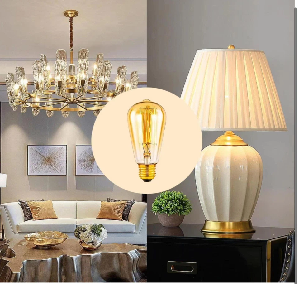 6 x ST64 Amber 40W ES DIMMABLE Light Bulb Squirrel CAGE TUNGSTEN FILAMENT  - Image 3 of 3