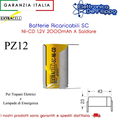 EXTRACELL Batteria SC 1.2v 2000 mAh ni-cd ricaricabili per saldatura 12 pezzi