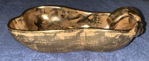 Plato en forma de pera de oro Stangl Granada 3783 pintado a mano de colección 8" de largo - Imagen 4 de 8