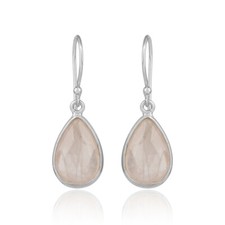 Natural Rose Quartz Gemstone 925 Sterling Silver Dangle Earrings Jewelry