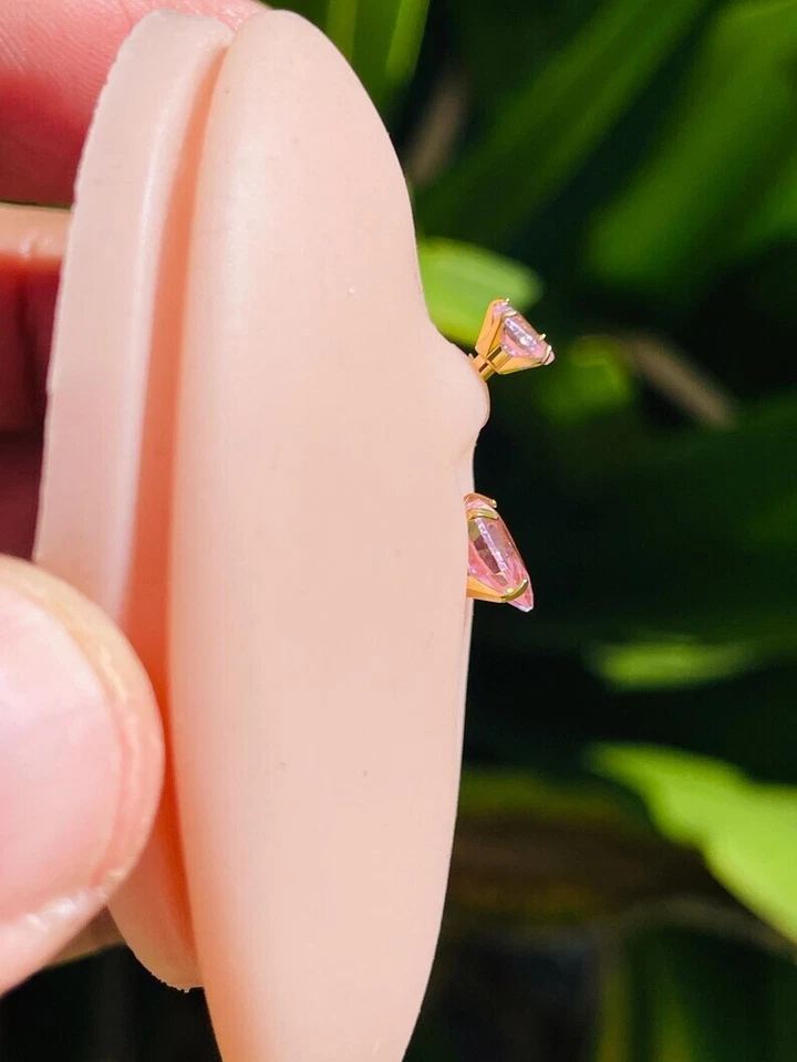 Anillo ombligo ombligo oro macizo 14k forma de corazón zafiro rosa piercing joya Foto 2 de 3