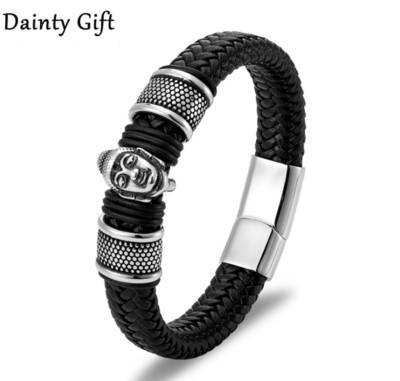 MEN/ Women Buddha Black Braided Genuine Leather Bracelet Wrist