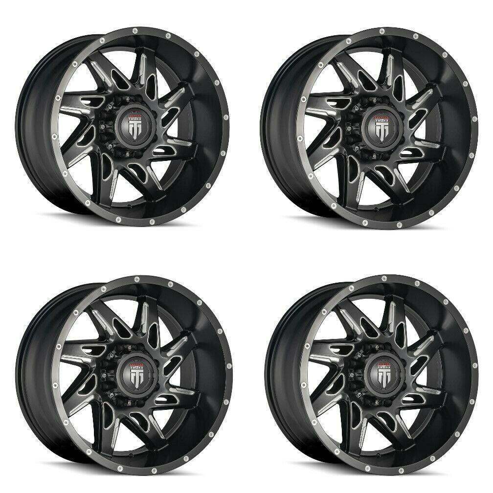 Image of Set 4 22" American Truxx Spyder 22x14 Black Milled 6x135 Wheels -76mm Truck Rims