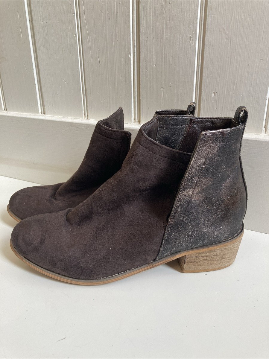 Boutique By Corky's Brown Booties Shield Faux Suede Metallic Block