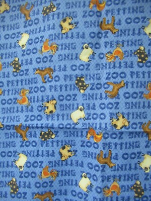 Debbie Mumm  ''Petting Zoo & Animals Allover'' Cotton Fabric Blue Multi  1Y 13''X44