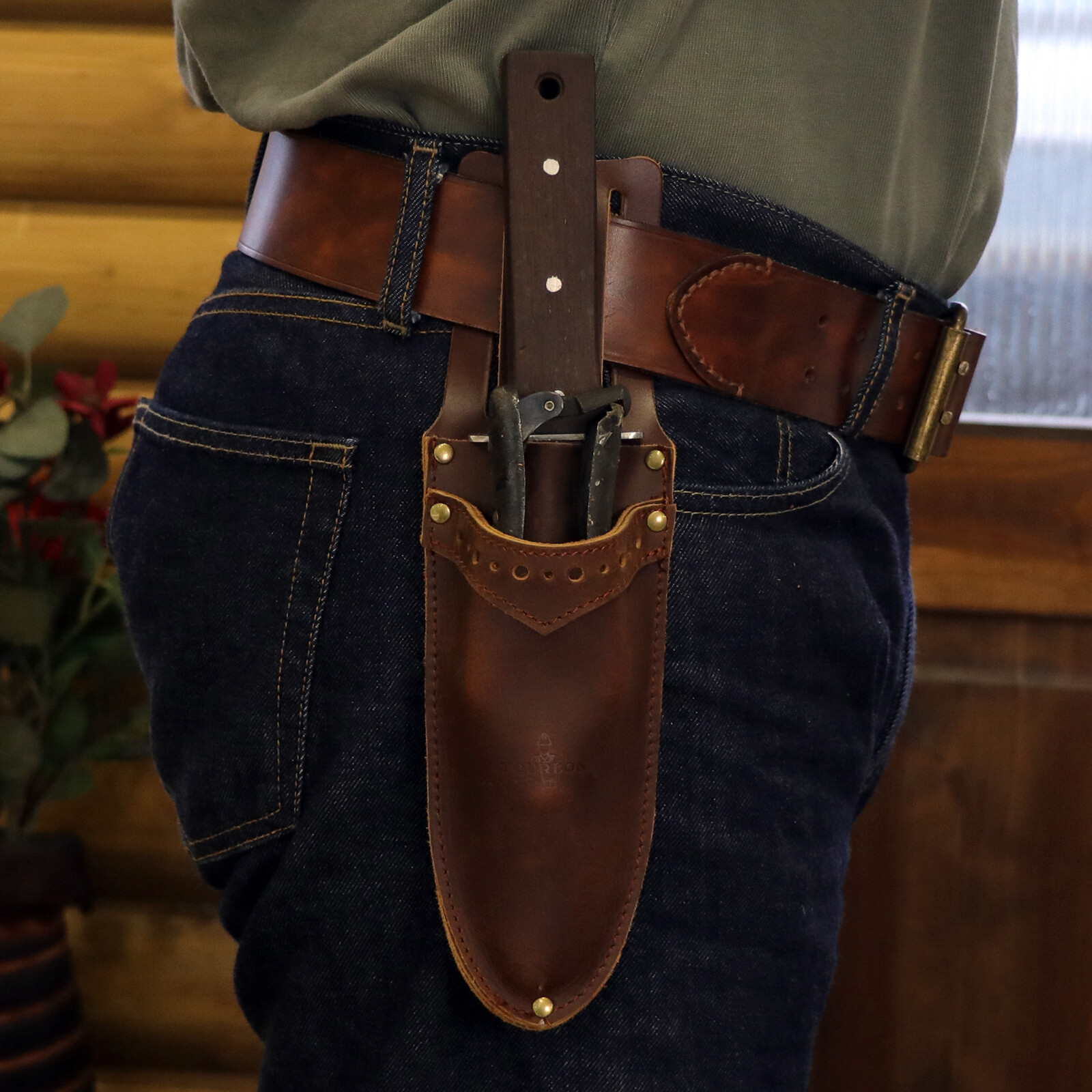 TOURBON Leather Garden Shears Sheath 2 in 1 Tools Case Scissors Saw Belt Holder