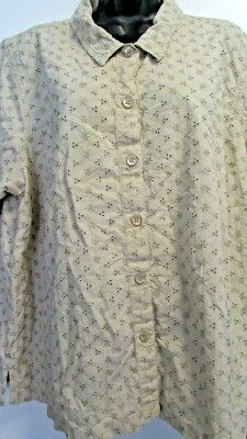 Women's Size 22W/24W Tan Embroider Floral Short Sleeve Top By White Stag Plus