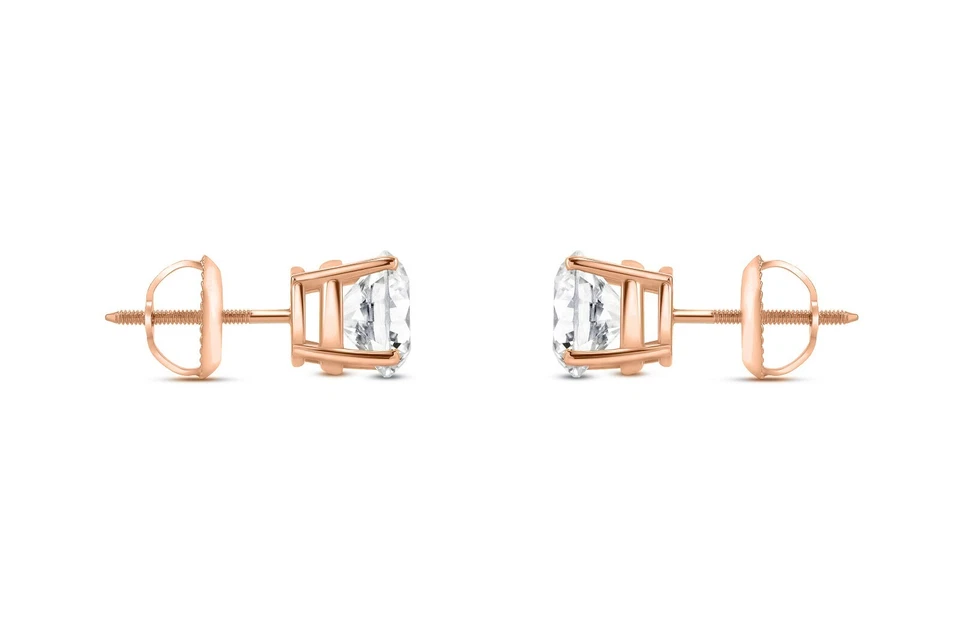2 Ct G/VS Round Lab Grown Diamond Earrings Real 14K Rose Gold Studs Screw Back - Image 3 of 4