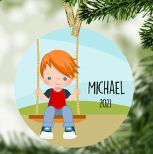 Boy on Swing Personalized Christmas Ornament