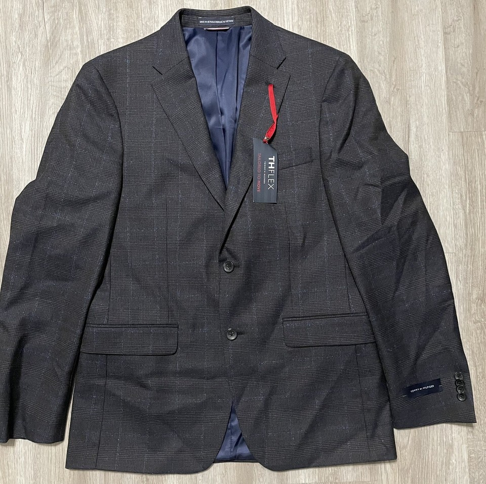 Tommy Hilfiger Men's ModernFit Brown Plaid Wool Blazer Sport Coat