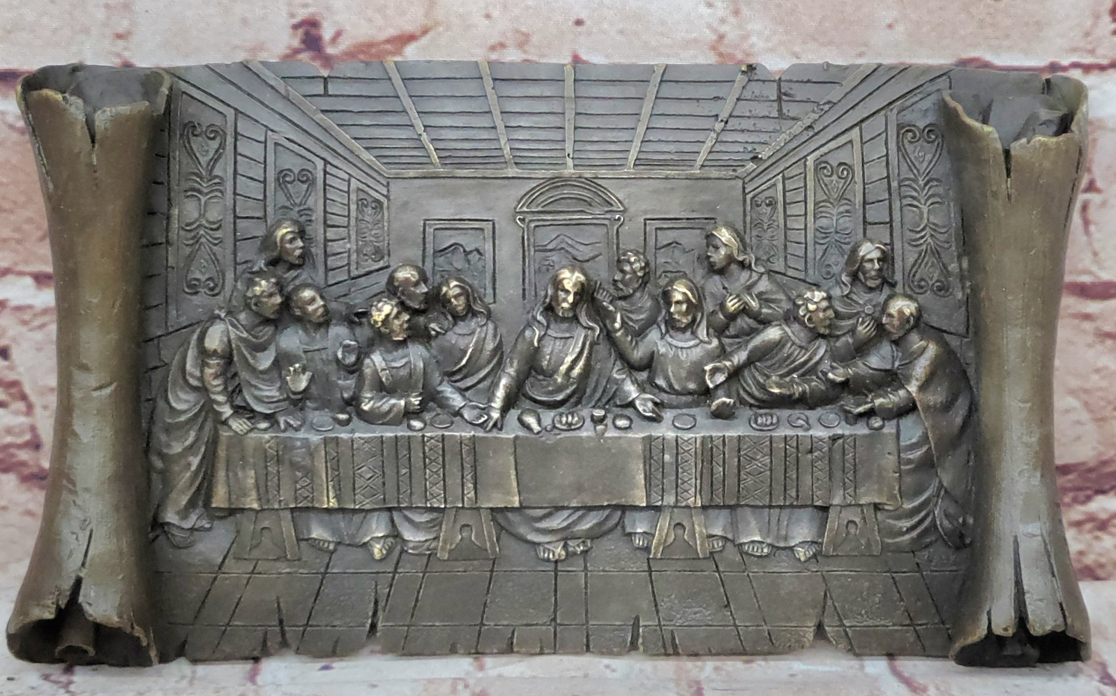 StunningBasReliefDaVinci`sMasterpieceLastSupperBronzeSculptureGiftNR