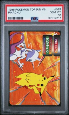 PSA 10 GEM MINT Pikachu Vs. Mewtwo 025 Topsun Carddass Vend Pokémon 1998 POP 9