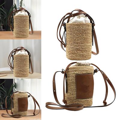 Damenhandtasche Raffia Stroh rundes Fass Umhängetasche für