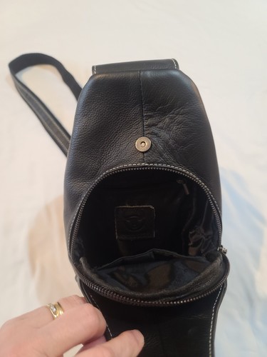 Schwarz Echtleder Sling Rucksack Herren Schultertasche Brust Umhängetasche Neu ohne Etikett - Bild 9 von 15