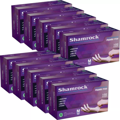 Shamrock Latex Hand Gloves CASE 1,000 pcs, 10 Boxes 100ct/box XS, S, M, L 60600 