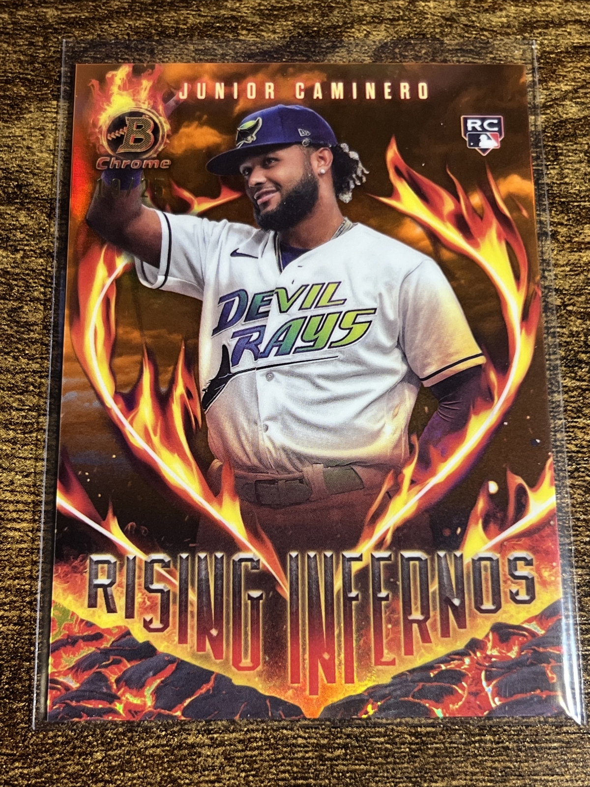 JUNIOR CAMINERO 2024 Bowman Rising Infernos Orange Refractor /25 RC #RI-6 Rays