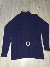 Womens Kinloch Anderson Turtle Kneck Belted 100% Wool Jumper, Navy