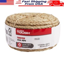 Natural Sisal Twisted Rope 1/4In x 100Ft UV Resistant Biodegradable Durable New