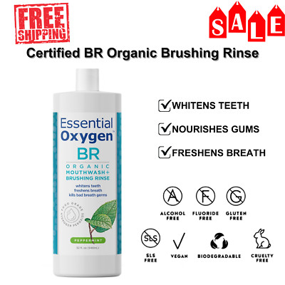 Certified BR Organic Brushing Rinse - Natural, Alcohol-Free, Peppermint 32 Ounce