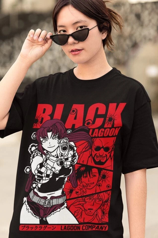 Anime Black Lagoon Revy T-shirt Manga Strip Girl Black T Shirt S