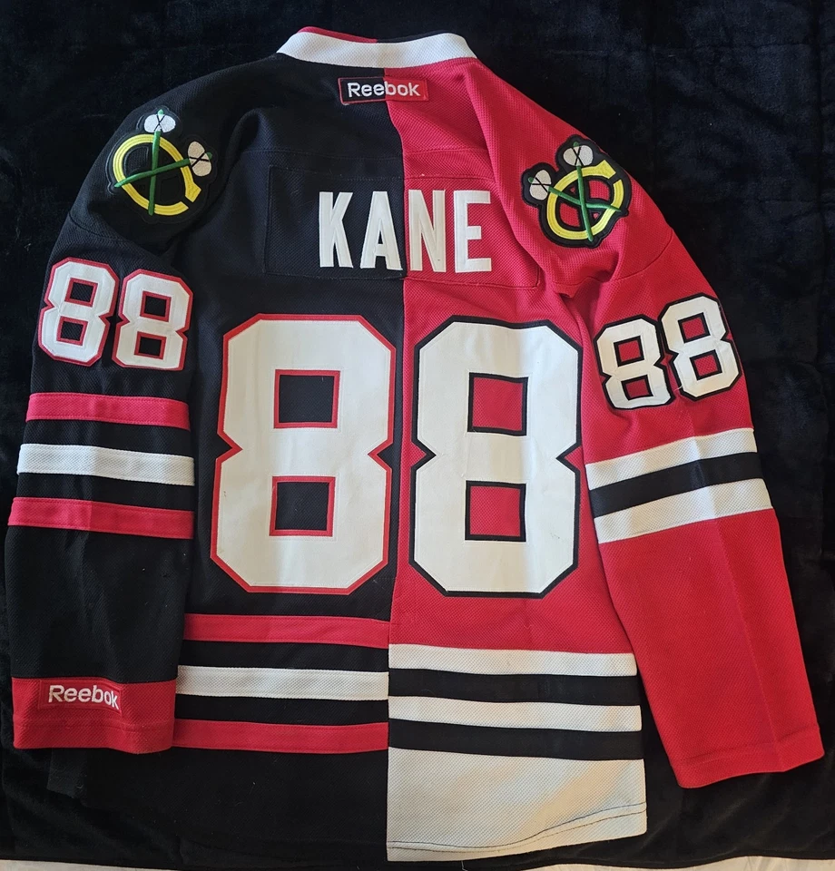 RARE: Chicago Blackhawks split black and red jersey w/a red skull logo #88 KANE - Image 4 of 4