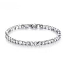 Tennis Bracelet 925 Sterling Silver Baguette Cut Simulated Diamonds 7 Long