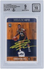 Donovan Mitchell Jazz Signed 2017-18 Panini Hoops #263 BAS 9/10 Rookie Card. rookie card picture
