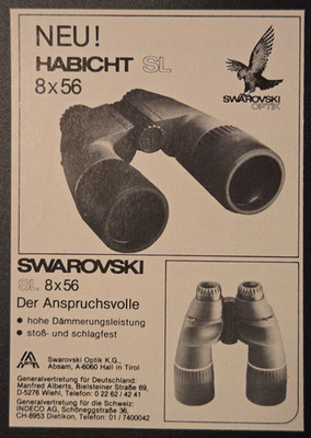 14. Swarovski Optik K.G Habicht Fernglas Feldstecher 8x56 Werbung Reklame 1984