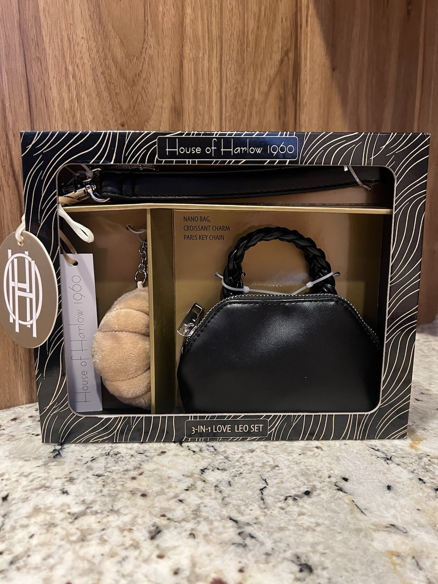 House of Harlow 1960 Black Nano Satchel Bag with Croissant Charm