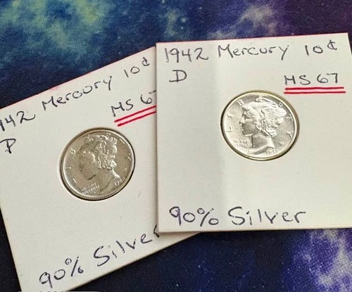 1942 P & D Mercury Dimes in Brilliant Uncirculated Condition