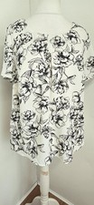 Bonmarche Women's Off White & Black Floral Short Sleeve Bluse Top UK 20