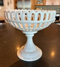 Antique Old Paris White Porcelain Compote Reticulated Lace Pedestal Bowl, 1800's