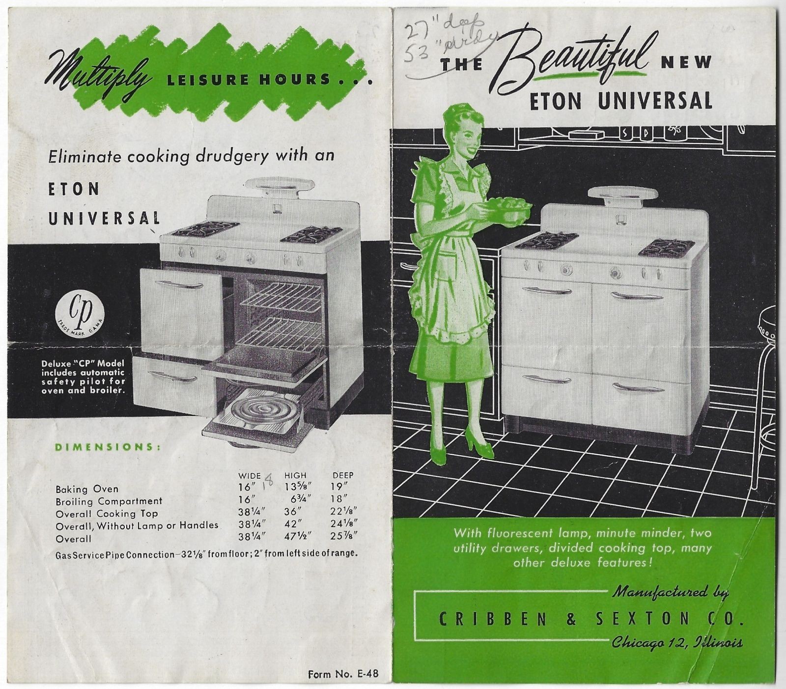 Eton Universal Gas Range Vintage Advertising Leaflet Cribben & Sexton Kitchen