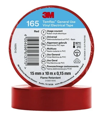 3M Temflex 165 PVC Isolierband rot 15 mm x 10 m 100 Rollen - Bild 1 von 2