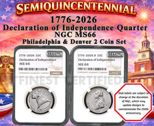 JUEGO DE 2 MONEDAS DE CUARTO DE INDEPENDENCIA 1776-2026 P&D NGC MS66 MAC IMPECABLE PREVENTA