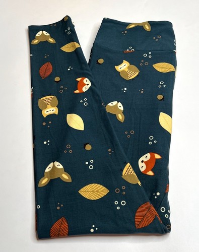 NEW LuLaRoe OS Leggings TEAL ORANGE YELLOW Acorn OWL FOX DEER Fall Autumn Leaves