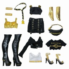 Shadow Rainbow High Doll Gold Black White Clothing Lot Shoes Accessories Tops