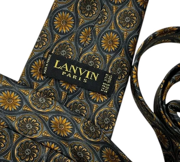 Corbata de seda LANVIN FRANCIA gris marrón arte geométrico con:3,6" usada en excelente estado Foto 2 de 3