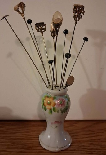 Vintage Victorian or Edwardian Era Hat Pin Holder w/ 12 Hat Pins