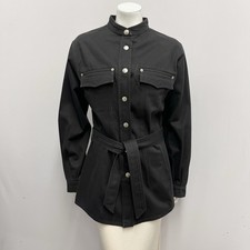Vintage State of Claude Montana Denim Jacket With Belt Black Logo Snaps 42 6