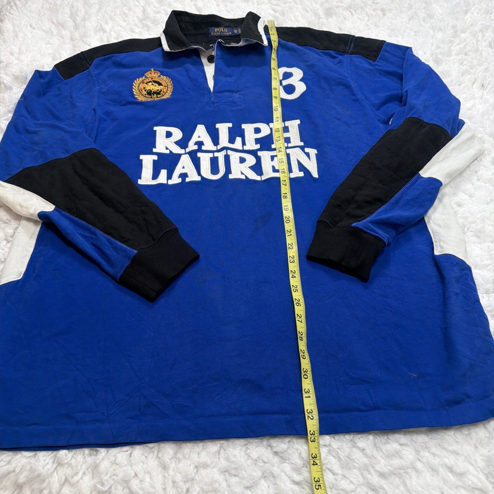 Rare! Polo Ralph Lauren Rugby Shirt Iconic Logo 2XLT Tall Blue Black Embroidered image 9