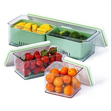 Lille Home Stackable Produce Saver Bins Set of 3 BPA Free Refrigerator Storage