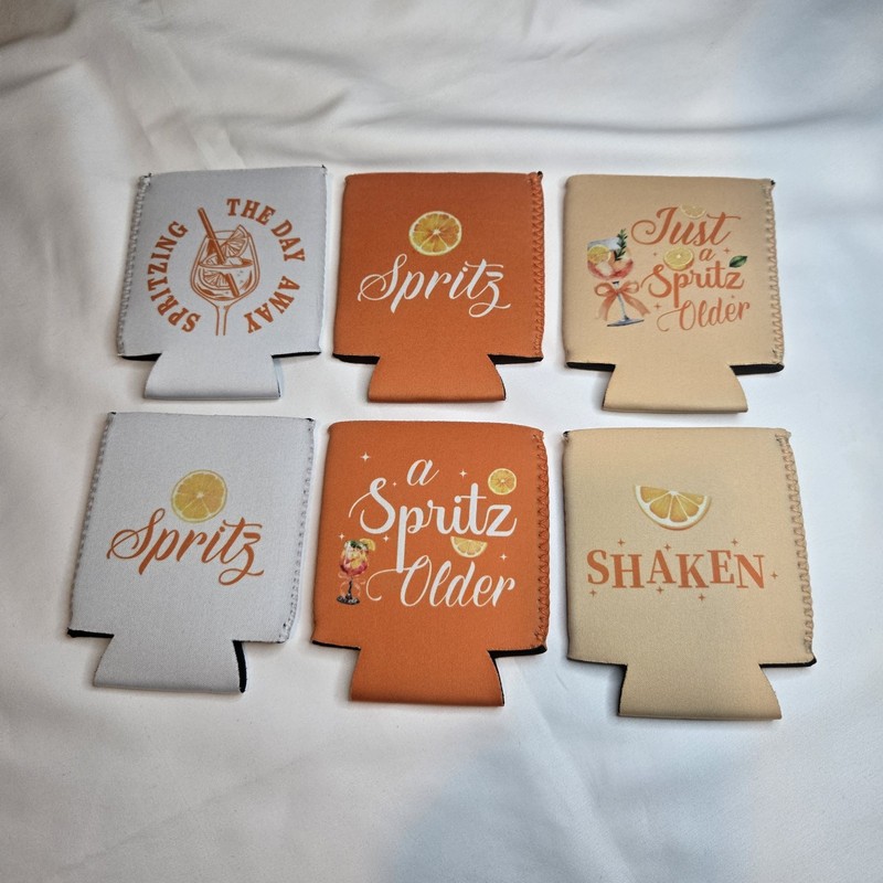 Set of 6 Aperol Spritz Coozies Cocktail Bar Party Koozies BRAND NEW Can Cooler