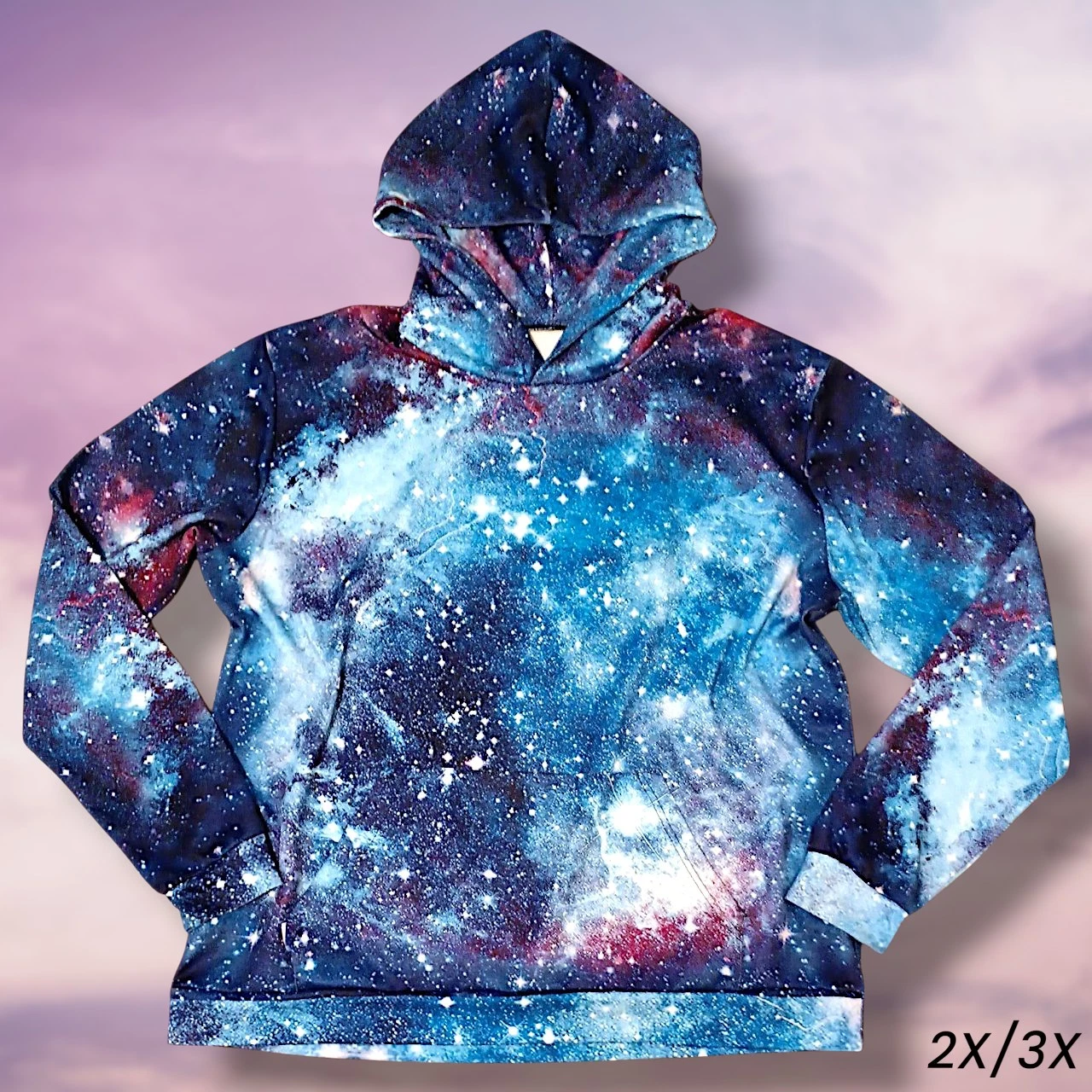 Blue + Purple Galaxy Cosmic Stary Sky Oversized Unisex Pullover Hoodie - 2XL/3XL