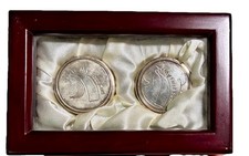 Silver Plate First Tooth First Curl Holders Inside Wooden Box With Glass READ