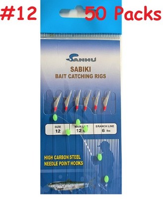 50 Packs size 12 sabiki bait rigs 6 hooks With Fish Skin saltwater Fishing lures